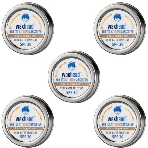  Waxhead Sun Defense Foods Waxhead Tinted Tins - Sport + Waterman Sunscreen Paste, 4 Ingredients, Biodegradable Sunscreen Reef Safe, Eco Friendly, Surf Sunscreen Tin, Non Nano Zinc Oxide (SPF 30, 5-pack, Tin