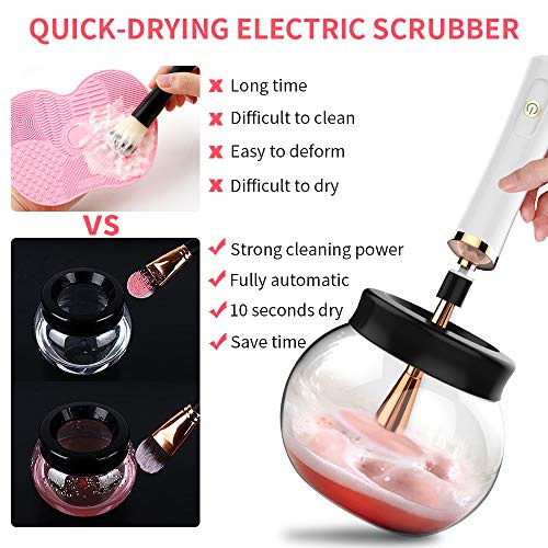  Makeup Brush Cleaner,WeChip Automatic Electric Washing Tool Fast Clean & Dry Cosmetic Brushes Color Removal Cleaner with 8 Size Rubber Collars