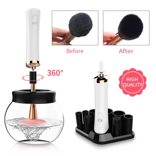  Makeup Brush Cleaner,WeChip Automatic Electric Washing Tool Fast Clean & Dry Cosmetic Brushes Color Removal Cleaner with 8 Size Rubber Collars
