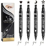 Black Liquid Eyeliner & Stamp Set - 4 PCs Winged Eyeliners and 4 Shapes Stamps, Dual ended 2-in-1 Eye Makeup Pen by “wonder X”