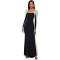 XSCAPE Long Ity Square Neck Long Sleeve Dress with Caviar Beading