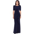 XSCAPE 3/4 Sleeve Long Scuba Dress with Side Ruching