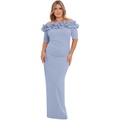 XSCAPE Plus Size Long Crepe Off-the-Shoulder Ruffle Shift Sleeve