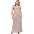 XSCAPE Plus Size Off-the-Shoulder Metallic Pleat Gown