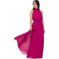 XSCAPE Long Chiffon Smockedu002FPleated Dress