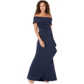 XSCAPE Long Scuba Off-the-Shoulder Dress