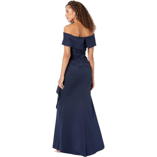  XSCAPE Long Scuba Off-the-Shoulder Dress