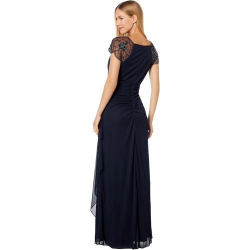  XSCAPE Long Sheer Matte Jersey Beaded Dress with Cap Sleeve