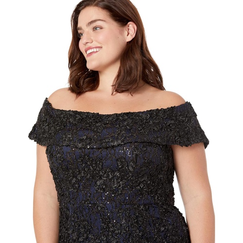  XSCAPE Plus Size Off-the-Shoulder Long Lace Dress