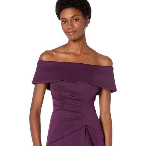  XSCAPE Long Scuba Off-the-Shoulder Dress