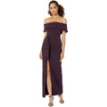 XSCAPE Long Off-the-Shoulder Scuba Crepe Dress with Ruffle