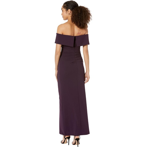  XSCAPE Long Off-the-Shoulder Scuba Crepe Dress with Ruffle