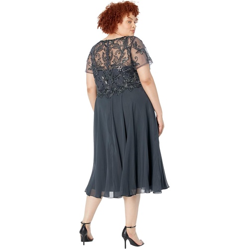  XSCAPE Plus Size Midi Chiffon Skirt Bead Top