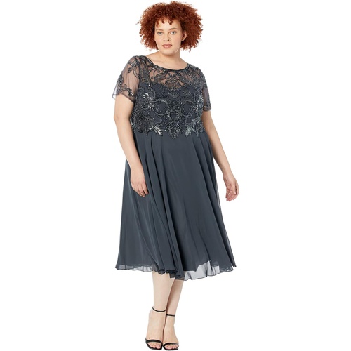  XSCAPE Plus Size Midi Chiffon Skirt Bead Top