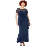 XSCAPE Long Scuba Dress with Ruching, Ruffles and Beading