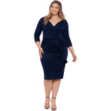 XSCAPE Plus Size Short Scuba Side Ruffle Long Sleeve