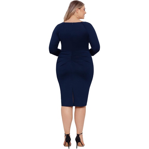  XSCAPE Plus Size Short Scuba Side Ruffle Long Sleeve