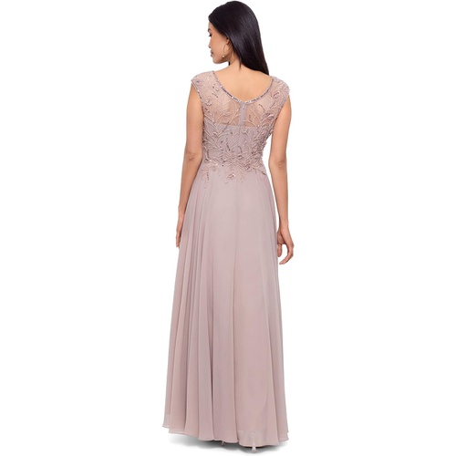  XSCAPE Long Chiffon Skirt with Beaded Top