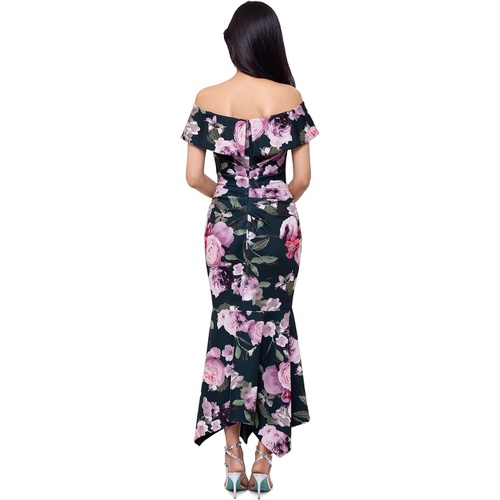  XSCAPE Midi Printed Scuba Off-the-Shoulder