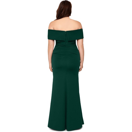  XSCAPE Plus Size Long Scuba Off-the-Shoulder Dress