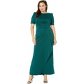 XSCAPE 3u002F4 Sleeve Long Scuba Dress with Side Ruching