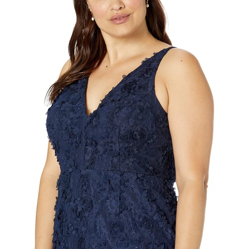  XSCAPE Plus Size Deep V Raised Flower Midi