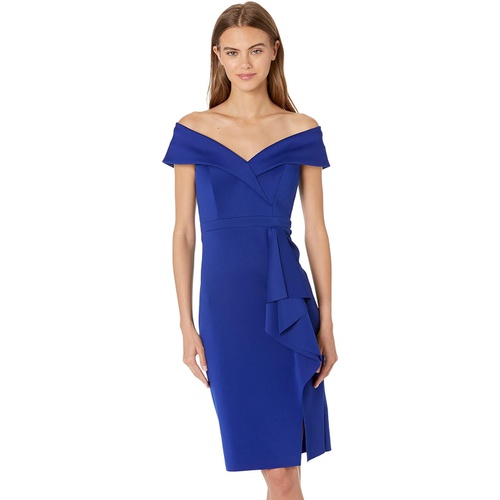  XSCAPE Short Scuba Off-the-Shoulder Dress with Ruffle