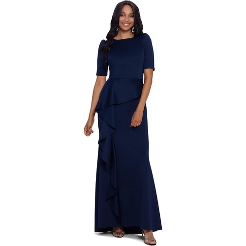  XSCAPE Long 3u002F4 Sleeve Scuba Ruffle Front