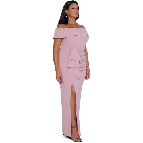  XSCAPE Plus Size Long Off-the-Shoulder Scuba Crepe