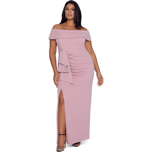  XSCAPE Plus Size Long Off-the-Shoulder Scuba Crepe