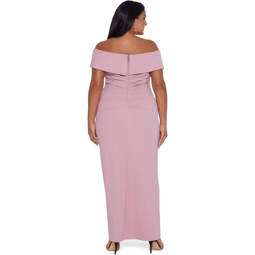  XSCAPE Plus Size Long Off-the-Shoulder Scuba Crepe