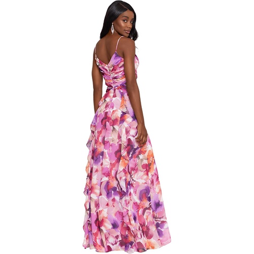  XSCAPE Long Print Chiffon Cutouts