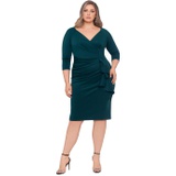 XSCAPE Plus Size Short Scuba Side Ruffle Long Sleeve