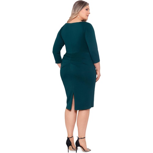  XSCAPE Plus Size Short Scuba Side Ruffle Long Sleeve