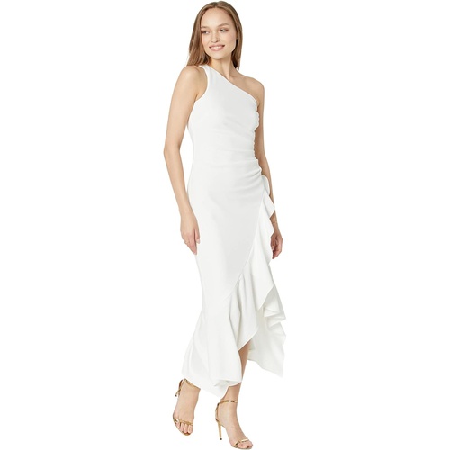  XSCAPE Midi One Shoulder Scuba Crepe Ruffle