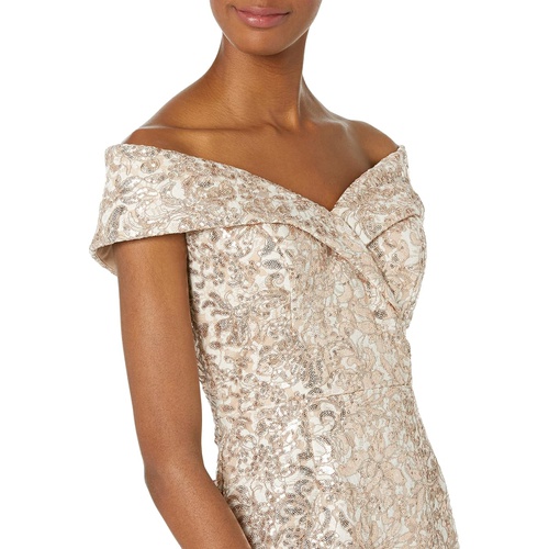  XSCAPE Short Sequin Lace Off-the-Shoulder