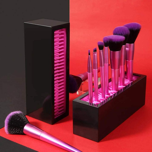  Xyconcep Makeup Brushes Holder, Lipsticks Organizer, Makeup Brushes Cleanser Sponge Set (Pink inner Black case+2 Sponge Cleansor)