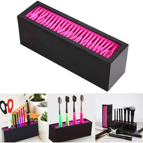  Xyconcep Makeup Brushes Holder, Lipsticks Organizer, Makeup Brushes Cleanser Sponge Set (Pink inner Black case+2 Sponge Cleansor)
