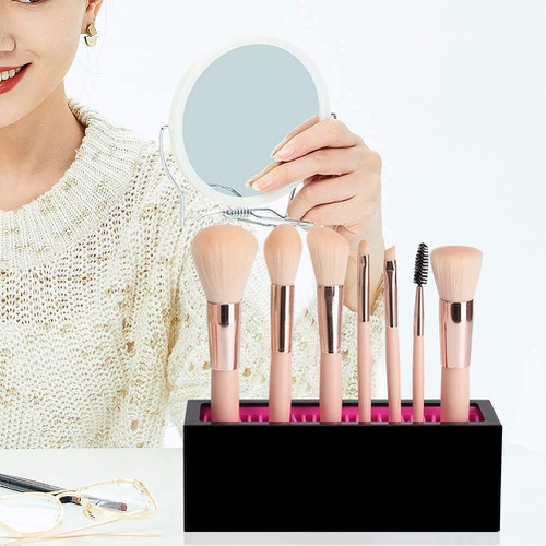  Xyconcep Makeup Brushes Holder, Lipsticks Organizer, Makeup Brushes Cleanser Sponge Set (Pink inner Black case+2 Sponge Cleansor)