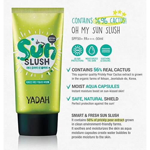 Yadah Oh My Sun Slush Natural Sunscreen Cream 1.69 Ounce, Pack of 2, Prickly Pear Cactus Sunblock Lotion