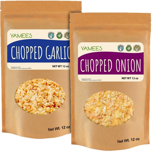  Yamees Chopped Dried Sliced Onion and Garlic - Bulk Spices - 2 Pack of 12 Ounces Each