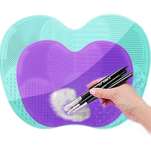  YUANDIANDIAN Makeup Brush Cleaning Mat, 2 Pack (1 Big+1 Small) Silicone Brush Cleaner Mat Makeup Brush Cleaner Pad Portable Makeup Brush Cleaning Tool for Girls, Women, Wife, Girlfriend, Daught