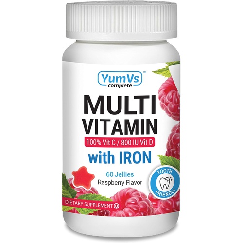  YumVs Complete Multivitamin and Multimineral w/ Iron Jellies (Gummies), Berry Flavor (60 Ct); Daily Dietary Supplement for Men and Women, Vegetarian, Kosher, Halal, Gluten Free