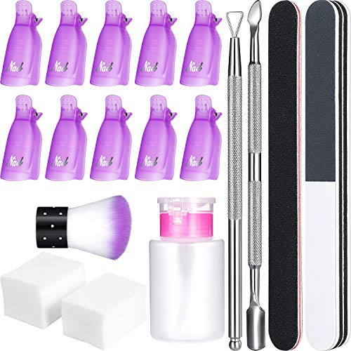  Yaomiao Gel Nail Polish Remover Kit, 420 Pieces Wipe Cotton Pads, 10 Pieces Nail Clips Caps, 3 Pieces Nail File, Triangle Cuticle Pusher and Cutter Set, Nail Brush, Push Down Pump Dispense