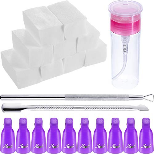  Yaomiao Nail Polish Remover Tools, Include Nail Polish Remover Bottle, Triangle Cuticle Pusher, Stainless Steel Pusher, 500 Pieces Polish Remover Cotton Pads, 10 Pieces Plastic Nail Remove