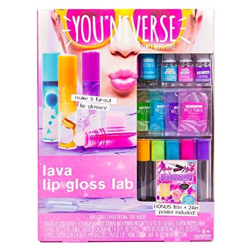  Youniverse Lava Lip Gloss Lab by Horizon Group USA, Girl STEM Craft Kit,DIY 5 Lip Glosses, Mix & Create Compounds for Cosmetics, Assorted