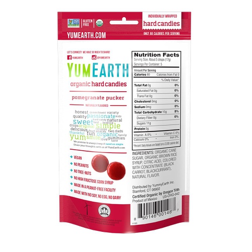  YumEarth Organic Pomegranate Hard Candy, 3.3 Ounce (Pack of 6)