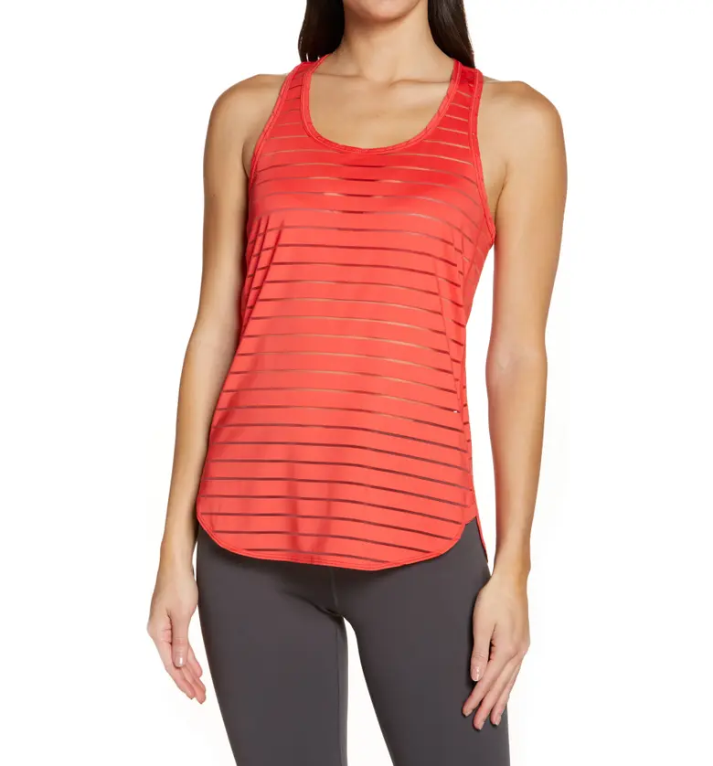 Zella Burnout Stripe Racerback Tank_RED HIBISCUS