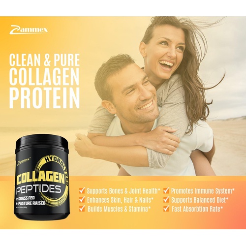  Zammex Premium Collagen Peptides Powder Unflavored,Hydrolyzed Protein Types I & III, Supports Hair, Skin, Nails, Joints, Grass Fed, Non-GMO, Gluten-Free,Paleo & Keto Friendly, Easy