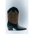 Zara EMBROIDERED LEATHER COWBOY ANKLE BOOTS